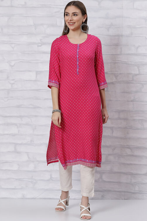 Pink LIVA Straight Kurta image number 2